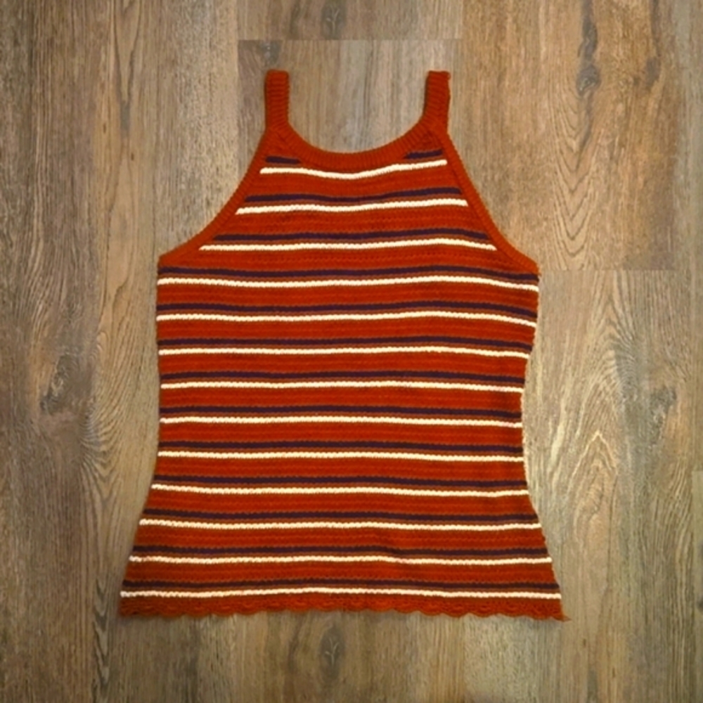 Cloud Chaser Sweater Knit Tank Top Womens Size S Burnt Orange Stripe